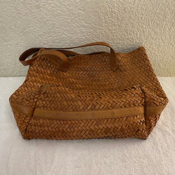 Madewell Woven Leather Transport Tote Bag Crossbody Burnished Caramel Size Med. - Picture 11 of 11